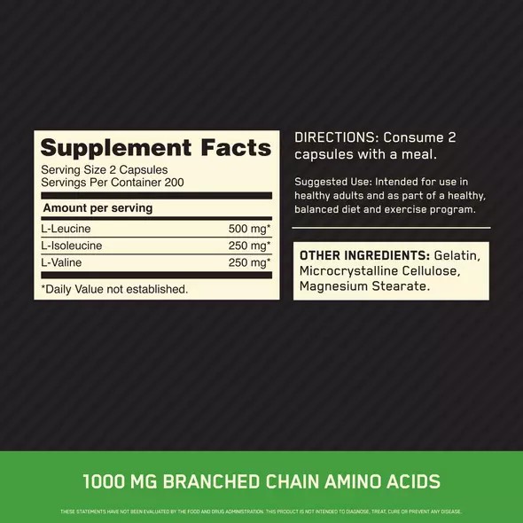 Optimum Nutrition BCAA 1000 400 Capsules (200 Servings) | 92865DCPQ