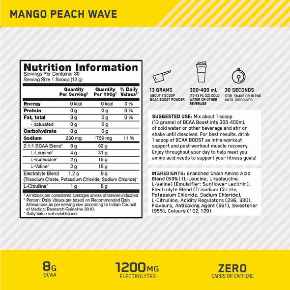 Optimum Nutrition BCAA Boost Mango Peach 30 Serves | 07159MIUT