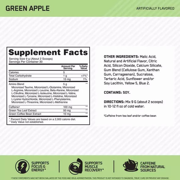 Optimum Nutrition ESSENTIAL AMIN.O. ENERGY® Green Apple 0.6 lb (30 Servings) | 30524GWRY