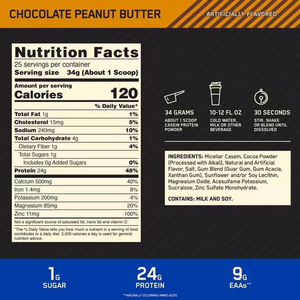 Optimum Nutrition GOLD STANDARD® 100% Casein Chocolate Peanut Butter 2 lb (25 Servings) | 89347WQPT