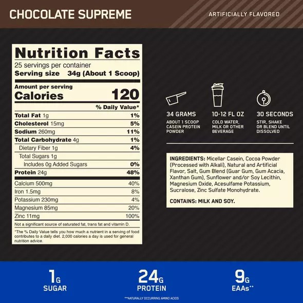 Optimum Nutrition GOLD STANDARD® 100% Casein Chocolate Supreme 4 lb (53 Servings) | 46890YLSD