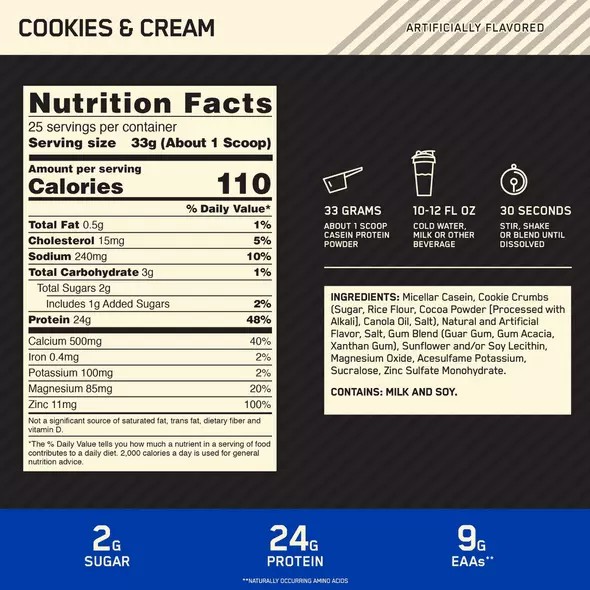 Optimum Nutrition GOLD STANDARD® 100% Casein Cookies & Cream 2 lb (25 Servings) | 98251CYPQ