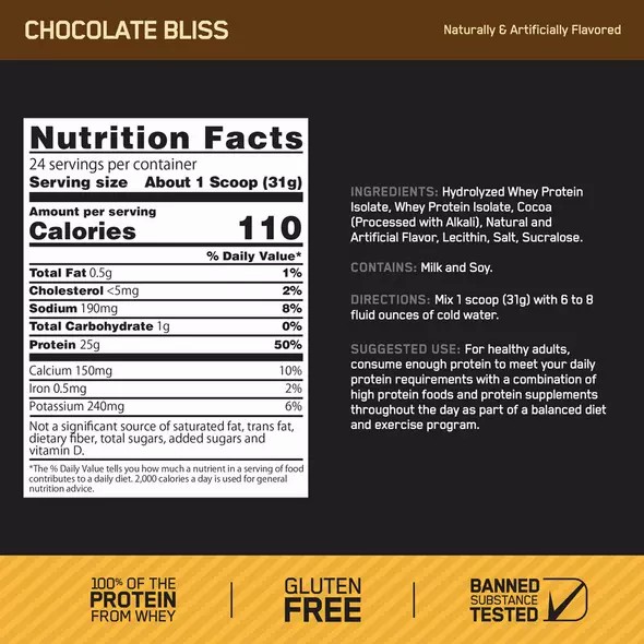 Optimum Nutrition GOLD STANDARD® 100% Isolate Chocolate Bliss 3 lb (44 Servings) | 96820QPDF