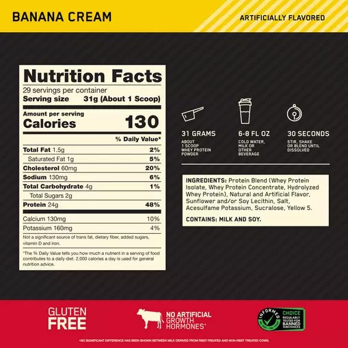 Optimum Nutrition GOLD STANDARD 100% WHEY™ Banana Cream 2 lb (29 Servings) | 35027SYWD