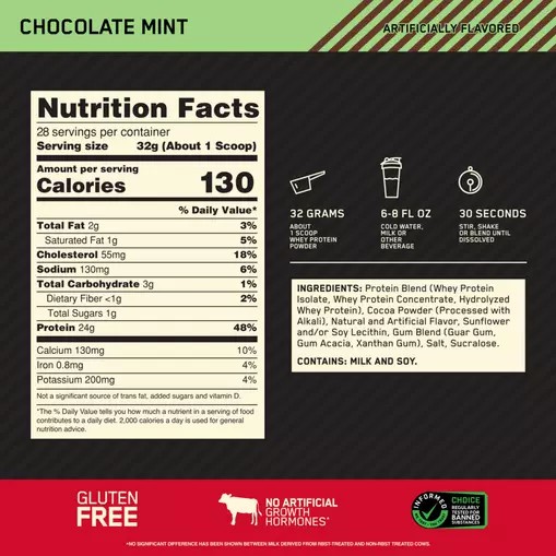 Optimum Nutrition GOLD STANDARD 100% WHEY™ Chocolate Mint 2 lb (28 Servings) | 79582WILD