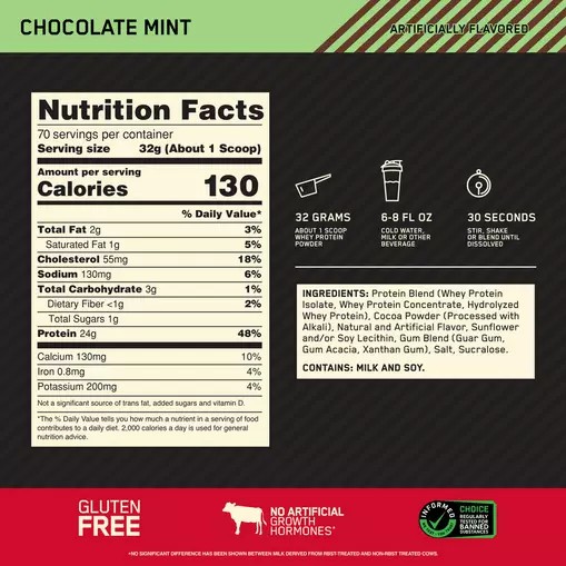 Optimum Nutrition GOLD STANDARD 100% WHEY™ Chocolate Mint 5 lb (70 Servings) | 17036SBDM