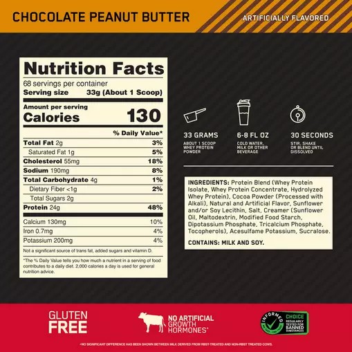 Optimum Nutrition GOLD STANDARD 100% WHEY™ Chocolate Peanut Butter 1.5 lb (22 Servings) | 97485RIJW