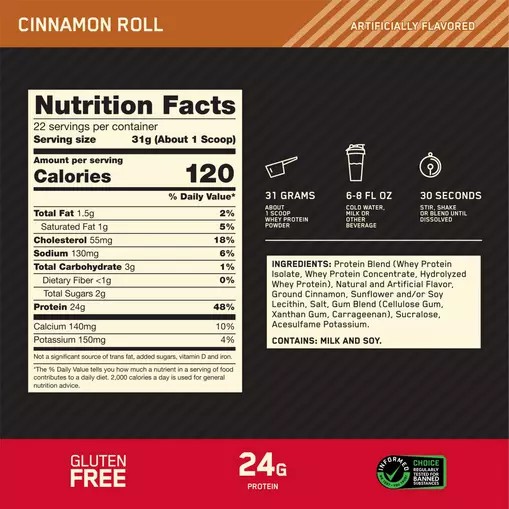 Optimum Nutrition GOLD STANDARD 100% WHEY™ Cinnamon Roll 1.5 lb (22 Servings) | 36124JUCB