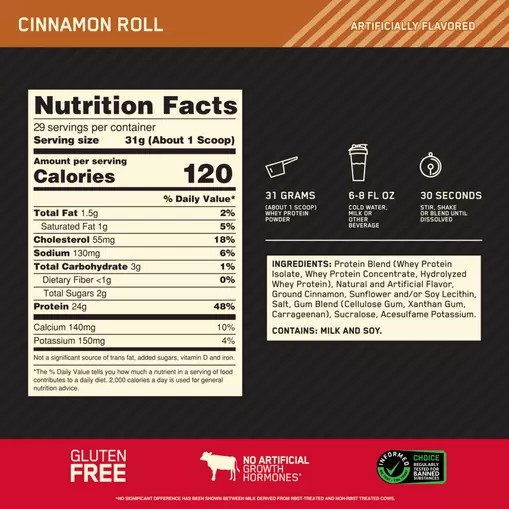 Optimum Nutrition GOLD STANDARD 100% WHEY™ Cinnamon Roll 2 lb (29 Servings) | 59147MHPE