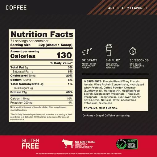 Optimum Nutrition GOLD STANDARD 100% WHEY™ Coffee 5 lb (71 Servings) | 16342JNQU