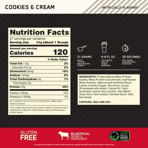 Optimum Nutrition GOLD STANDARD 100% WHEY™ Cookies & Cream 2 lb (27 Servings) | 71589TYXI