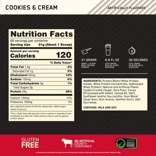 Optimum Nutrition GOLD STANDARD 100% WHEY™ Cookies & Cream 5 lb (68 Servings) | 85210MNTG