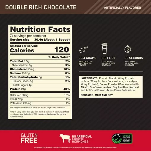 Optimum Nutrition GOLD STANDARD 100% WHEY™ Double Rich Chocolate 5 lb (74 Servings) | 15326EBYX