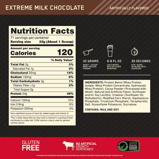 Optimum Nutrition GOLD STANDARD 100% WHEY™ Extreme Milk Chocolate 5 lb (71 Servings) | 53894YCHT