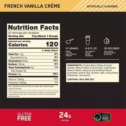 Optimum Nutrition GOLD STANDARD 100% WHEY™ French Vanilla Creme 1.5 lb (22 Servings) | 58091IOAE