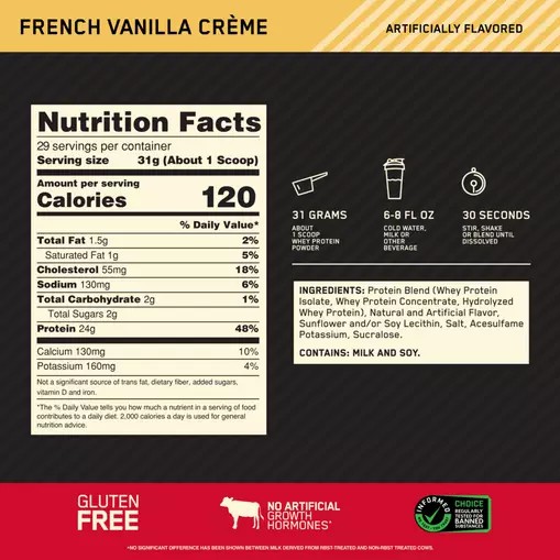 Optimum Nutrition GOLD STANDARD 100% WHEY™ French Vanilla Creme 2 lb (29 Servings) | 98143EWZY