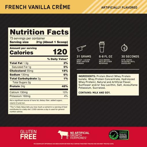 Optimum Nutrition GOLD STANDARD 100% WHEY™ French Vanilla Creme 5 lb (73 Servings) | 85320JVRW