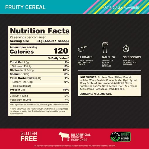 Optimum Nutrition GOLD STANDARD 100% WHEY™ Fruity Cereal 2 lb (29 Servings) | 65938AYIF