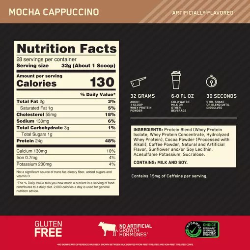 Optimum Nutrition GOLD STANDARD 100% WHEY™ Mocha Cappuccino 2 lb (28 Servings) | 06281GPWS