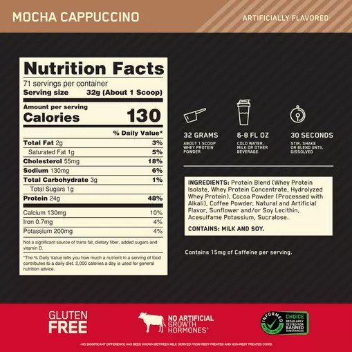 Optimum Nutrition GOLD STANDARD 100% WHEY™ Mocha Cappuccino 5 lb (71 Servings) | 18053JITB