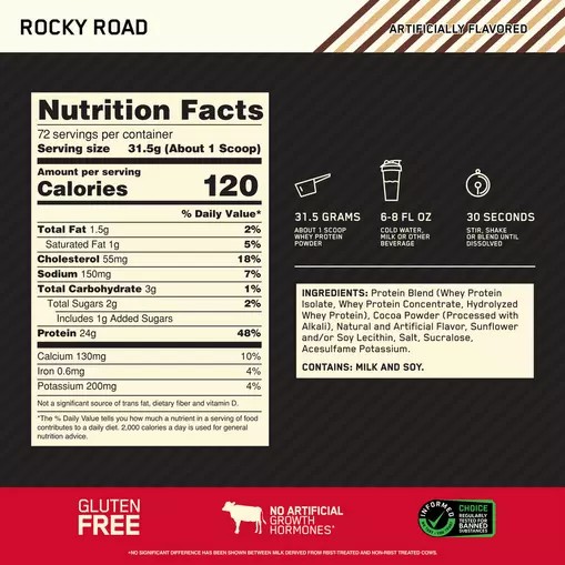 Optimum Nutrition GOLD STANDARD 100% WHEY™ Rocky Road 5 lb (72 Servings) | 07642XUSP