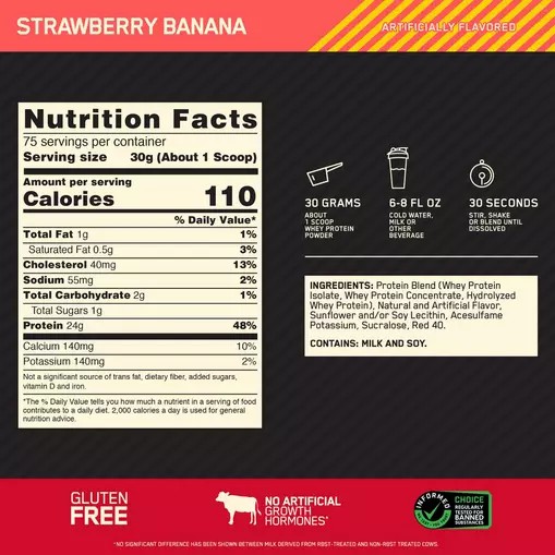 Optimum Nutrition GOLD STANDARD 100% WHEY™ Strawberry Banana 5 lb (75 Servings) | 92780UMAT