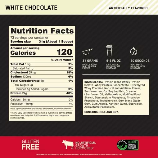 Optimum Nutrition GOLD STANDARD 100% WHEY™ White Chocolate 5 lb (73 Servings) | 51948DWOI