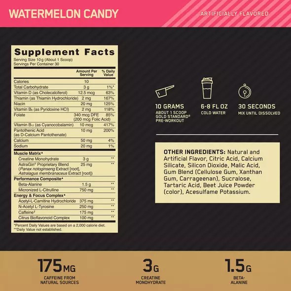 Optimum Nutrition GOLD STANDARD® Pre-Workout Watermelon 0.66 lb (30 Servings) | 97826FHKT