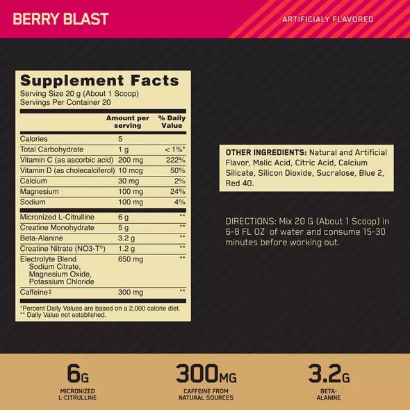 Optimum Nutrition GOLD STANDARD® Pre Advanced Berry Blast 0.88 lb (20 Servings) | 70689UERQ