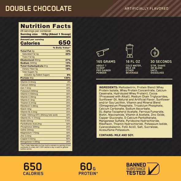 Optimum Nutrition GOLD STANDARD® Pro Gainer Double Chocolate 5.09 lb (14 Servings) | 19367PFUK