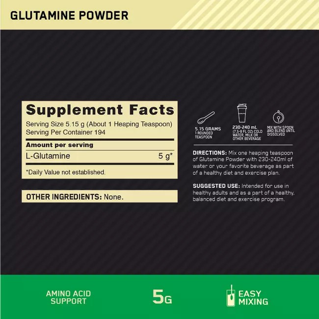 Optimum Nutrition Glutamine Powder Unflavoured 1kg | 08432RZBL