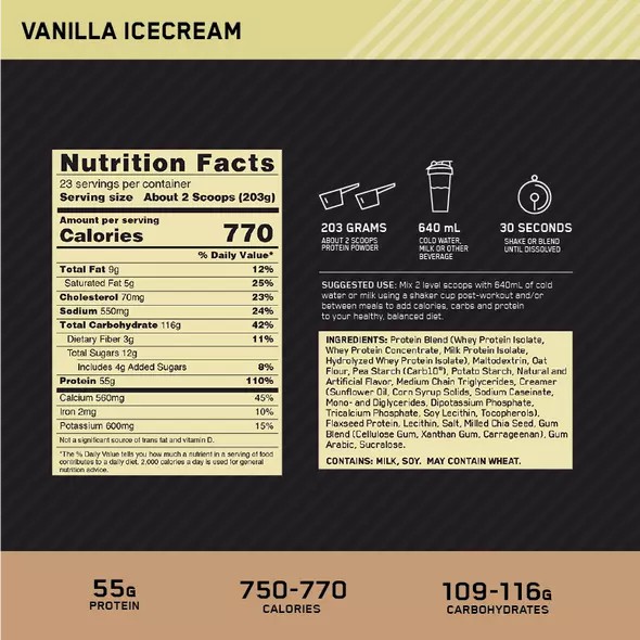 Optimum Nutrition Gold Standard Gainer Vanilla 4.67kg | 96523WEOV