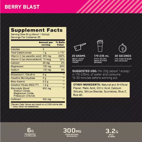 Optimum Nutrition Gold Standard Pre Advanced Berry Blast 20 Serves | 63874MXGF