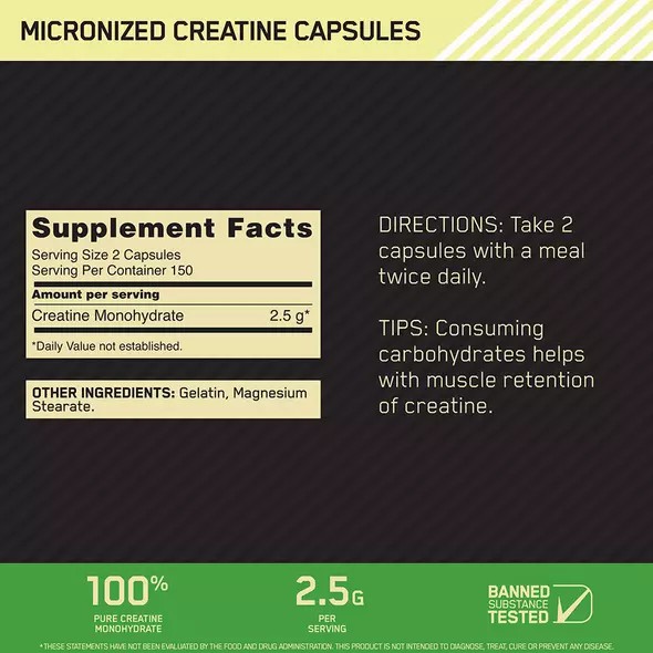 Optimum Nutrition Micronized Creatine Capsules 300 Capsules (150 Servings) | 32157FTLR