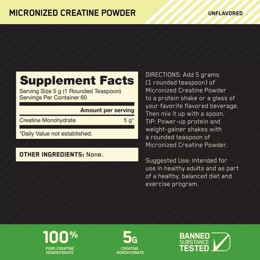 Optimum Nutrition Micronized Creatine Powder Unflavored 0.66 lb (60 Servings) | 54792YJXB