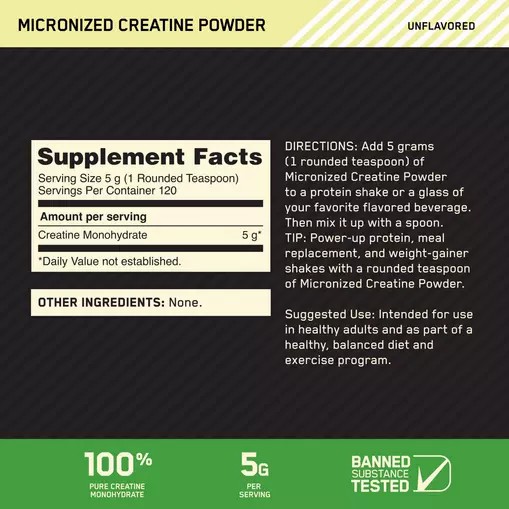 Optimum Nutrition Micronized Creatine Powder Unflavored 1.32 lb (120 Servings) | 74351XQTC