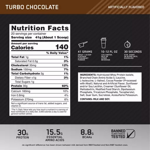 Optimum Nutrition PLATINUM HYDROWHEY™ Turbo Chocolate 1.8 lb - Notify me | 85073BFLM