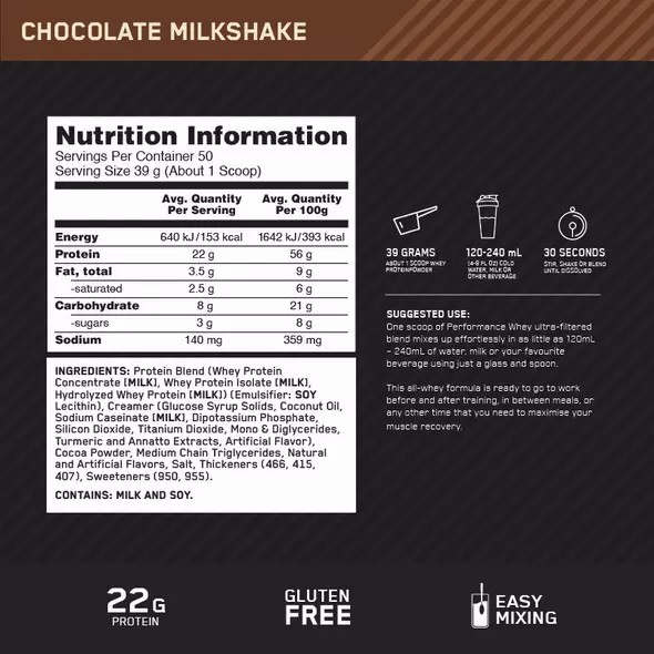 Optimum Nutrition Performance Whey Chocolate 1.95kg | 65490FZLB