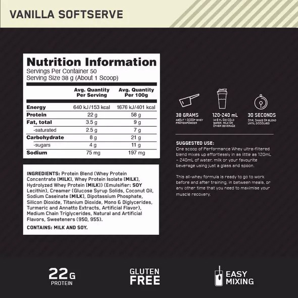 Optimum Nutrition Performance Whey Vanilla 1.95kg | 21786VPHO