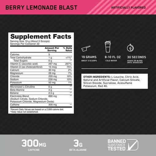 Optimum Nutrition Platinum Igniter Berry Lemonade Blast 0.84 lb (20 Servings) | 80174CUEY