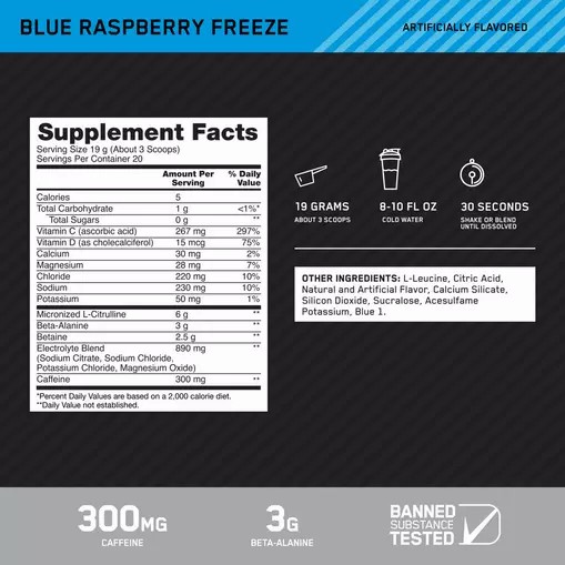 Optimum Nutrition Platinum Igniter Blue Raspberry Freeze 0.84 lb (20 Servings) | 96428QEKB