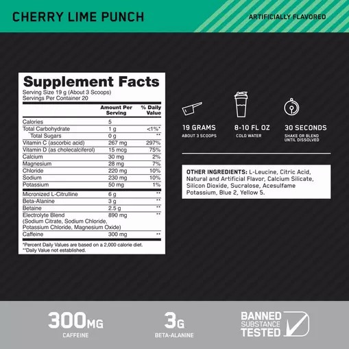 Optimum Nutrition Platinum Igniter Cherry Lime Punch 0.84 lb (20 Servings) | 23098UFGH