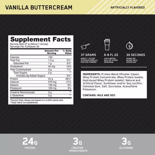 Optimum Nutrition Platinum Rebuild Vanilla Buttercream 1.63 lb (20 Servings) | 43062SMAK